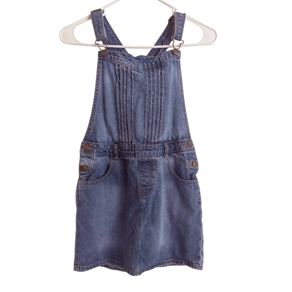 Gap Girls Denim Overall Jumper Dress Medium Wash Pleated Bib Pinafore Size XL 12